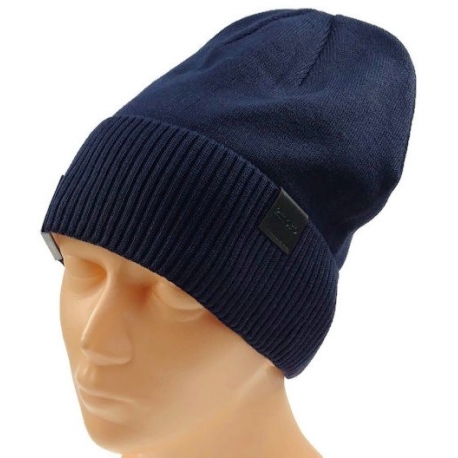 Czapka zimowa męska unisex z polarem produkt polski granatowa