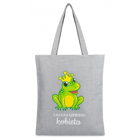 Torba na zakupy ŻABA z nadrukiem ŻAAAAJEBISTA KOBIETA materiałowa na zamek