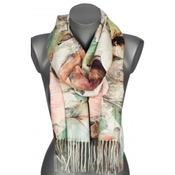 Szalik damski szal jesień zima KWIATY na prezent z frędzlami RC15-7 zielony