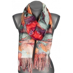 Szalik damski szal jesień zima KWIATY na prezent z frędzlami RC15-6 miętowy