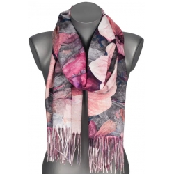 Szalik damski szal jesień zima KWIATY na prezent z frędzlami RC15-5 fiolet