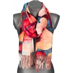 Szalik damski szal jesień zima KWIATY na prezent z frędzlami RC15-4 niebieski