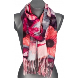 Szalik damski szal jesień zima KWIATY na prezent z frędzlami RC15-3 czerwony