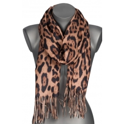 Szalik damski szal w PANTERKĘ na prezent z frędzlami RC-23-2 brązowy