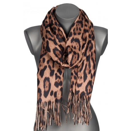 Szalik damski szal w PANTERKĘ na prezent z frędzlami RC-23-2 brązowy