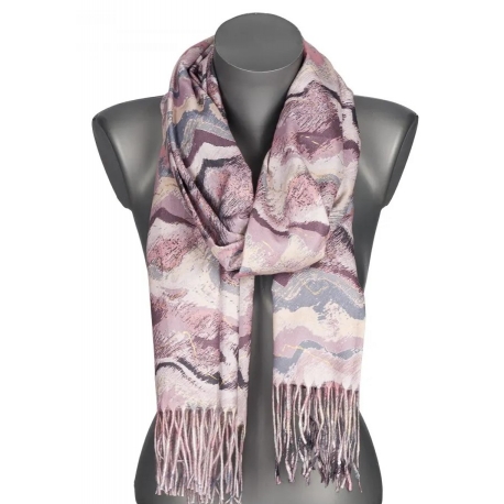 Szalik damski szal ze ZŁOTYM WZORKIEM na prezent z frędzlami RC-24-5 różowy