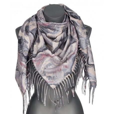 Chusta damska ze złotym wzorkiem na prezent z frędzlami RCC24-7 szary