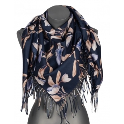 Chusta damska ze złotym wzorkiem na prezent z frędzlami RCC24-7 szary