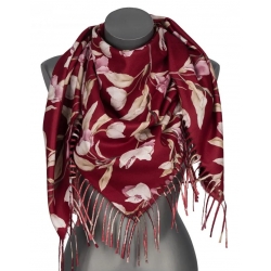Chusta damska przejściowa w KWIATY na prezent z frędzlami RCC28-6 bordo