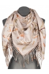 Chusta damska przejściowa w KWIATY na prezent z frędzlami RCC28-3 ecru
