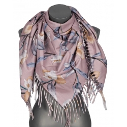 Chusta damska przejściowa w KWIATY na prezent z frędzlami RCC28-8 róż