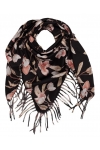 Chusta damska przejściowa w KWIATY na prezent z frędzlami RCC28-2 czarna