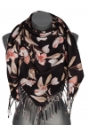 Chusta damska przejściowa w KWIATY na prezent z frędzlami RCC28-2 czarna
