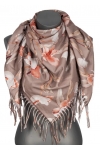Chusta damska przejściowa w KWIATY na prezent z frędzlami RCC28-5 camel