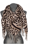 Chusta damska przejściowa w PANTERKĘ na prezent z frędzlami RCC8-1 beżowa