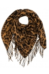 Chusta damska przejściowa w PANTERKĘ na prezent z frędzlami RCC26-1 beżowy