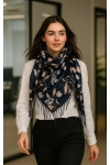 Chusta damska ze złotym wzorkiem na prezent z frędzlami RCC24-7 szary