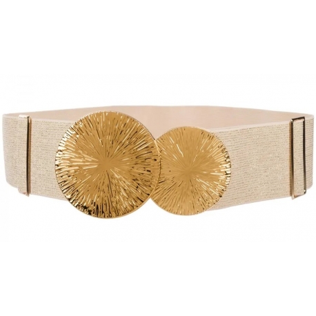 Pasek damski guma do sukienki szeroki z metalową klamrą PAS-G-13 beżowy