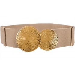 Pasek damski guma do sukienki szeroki z metalową klamrą PAS-G-13 beżowy