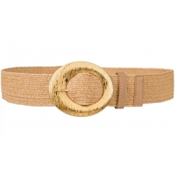 Pasek damski guma do sukienki szeroki z metalową klamrą PAS-G-13 beżowy