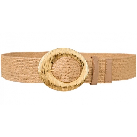 Pasek damski guma do sukienki szeroki z metalową klamrą PAS-G-13 beżowy