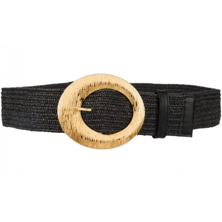 Pasek damski guma do sukienki szeroki z metalową klamrą PAS-G-12 czarny