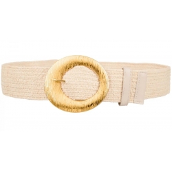 Pasek damski guma do sukienki szeroki z metalową klamrą PAS-G-12 beżowy