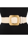 Pasek damski guma do sukienki szeroki z metalową klamrą PAS-G-12 beżowy