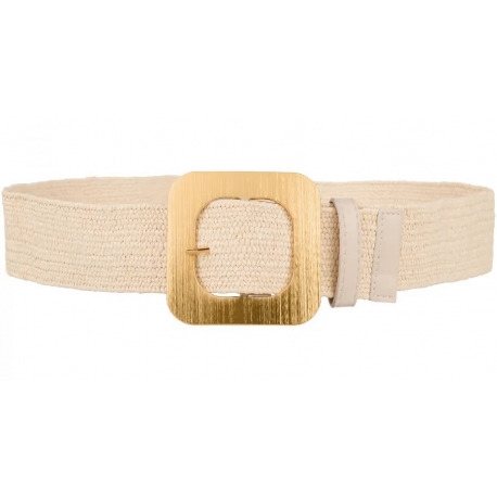 Pasek damski guma do sukienki szeroki z metalową klamrą PAS-G-12 beżowy