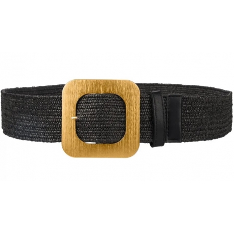 Pasek damski guma do sukienki szeroki z metalową klamrą PAS-G-6 beżowy