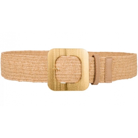 Pasek damski guma do sukienki szeroki z metalową klamrą PAS-G-6 ciemny beż