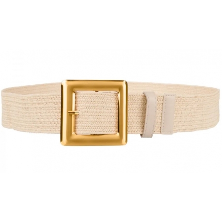 Pasek damski guma do sukienki szeroki z metalową klamrą PAS-G-5 beżowy