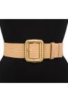 Pasek damski guma do sukienki szeroki z metalową klamrą PAS-G-4 ciemny beż