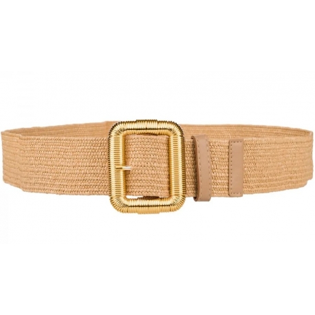 Pasek damski guma do sukienki szeroki z metalową klamrą PAS-G-4 ciemny beż