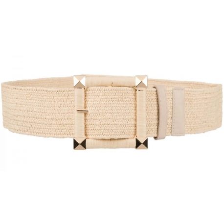 Pasek damski guma do sukienki szeroki z metalową klamrą PAS-G-4 ciemny beż