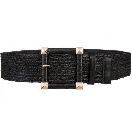 Pasek damski guma do sukienki szeroki z metalową klamrą PAS-G-3 beżowy