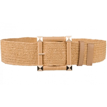 Pasek damski guma do sukienki szeroki z metalową klamrą PAS-G-3 ciemny beż
