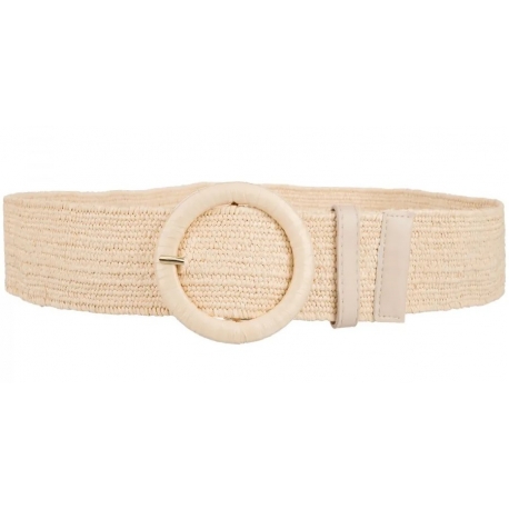 Pasek damski guma do sukienki szeroki z metalową klamrą PAS-G-3 ciemny beż