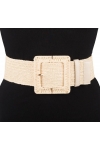 Pasek damski guma do sukienki szeroki z metalową klamrą PAS-G-1 beżowy