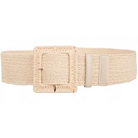 Pasek damski guma do sukienki szeroki z metalową klamrą PAS-G-1 beżowy