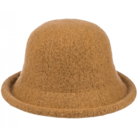 Kapelusz damski zimowy jesienny bucket wełniany regulowany mały KAP-BC-6 camel