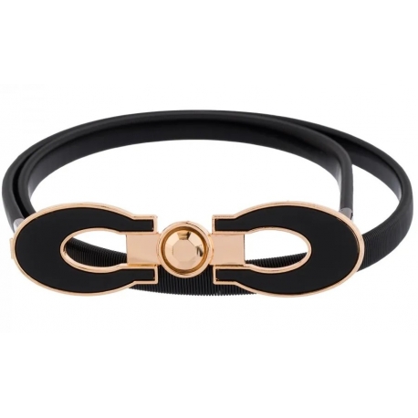 Pasek damski sprężynka do sukienki z metalową klamrą PAS-M-24 czarny