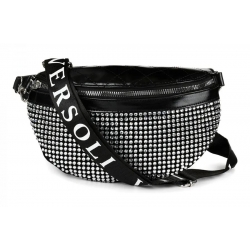 Torebka damska przewieszka nerka saszetka z kamieniami TO-7 czarny+srebrny