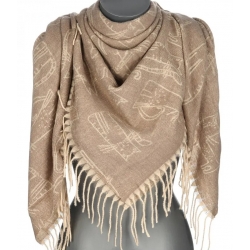 Chusta damska bawełniana KOTY ciepła duża 135x135 z frędzlami XAC-13-1 beżowy