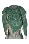 Chusta damska bawełniana KOTY ciepła duża 135x135 z frędzlami XAC-13-5 zielony
