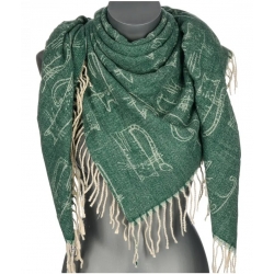 Chusta damska bawełniana KOTY ciepła duża 135x135 z frędzlami XAC-13-5 zielony