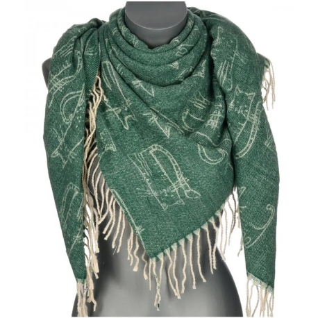 Chusta damska bawełniana KOTY ciepła duża 135x135 z frędzlami XAC-13-5 zielony