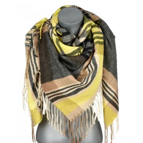 Chusta DUŻA zimowa ciepła krata REC-75-8 żółty