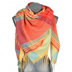 Chusta damska bawełniana KRATA ciepła duża 140x140 z frędzlami REC-75-7 wielokolorowy