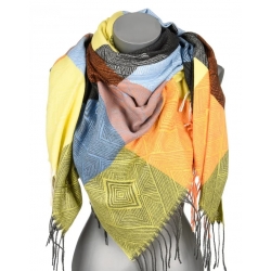 Chusta damska bawełniana KRATKA ciepła duża 140x140 z frędzlami REC-74-8 żółty